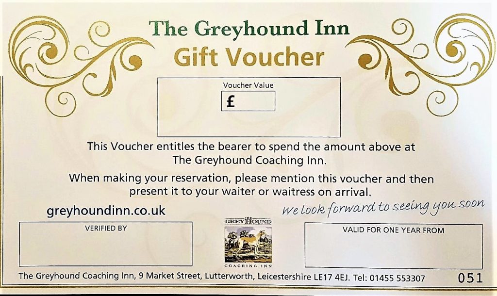 Gift_Voucher Greyhound Coaching Inn Hotel Lutterworth Leicestershire